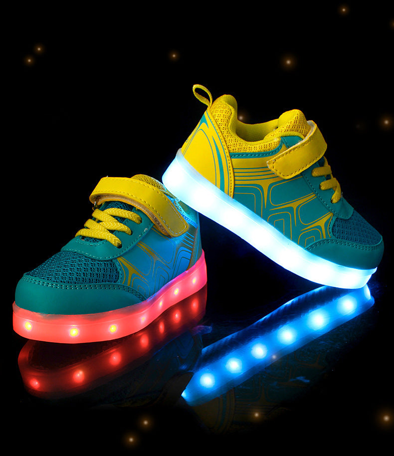 Children's Luminous Shoes USB Charging Girls Lighting Led Mesh Flash Boys Breathable Sneakers WithLights Medium And Big Children