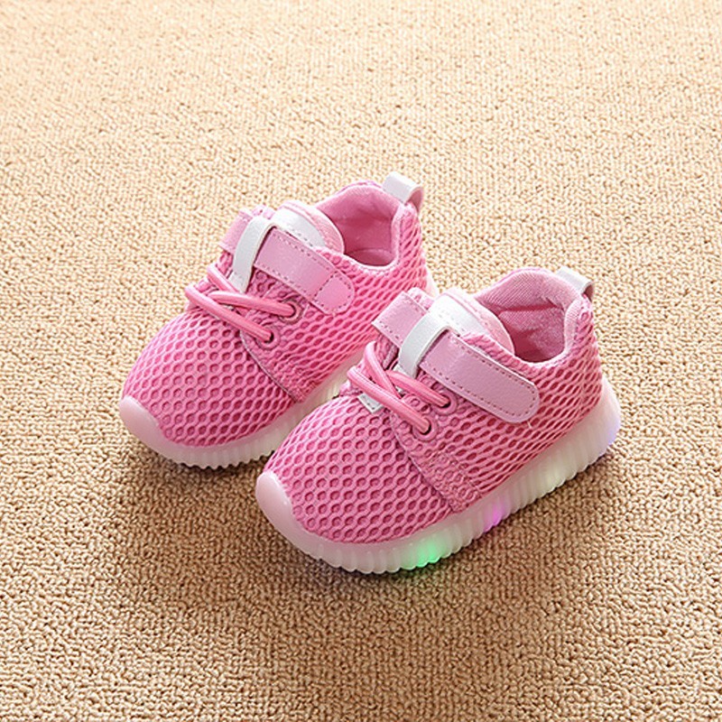 Children 1-3-6 years old baby toddler shoes light soft bottom shoes LED with light and breathable baby shoes net shoes