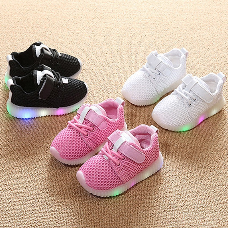 Children 1-3-6 years old baby toddler shoes light soft bottom shoes LED with light and breathable baby shoes net shoes