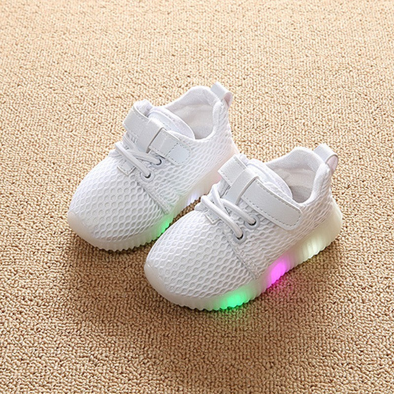 Children 1-3-6 years old baby toddler shoes light soft bottom shoes LED with light and breathable baby shoes net shoes